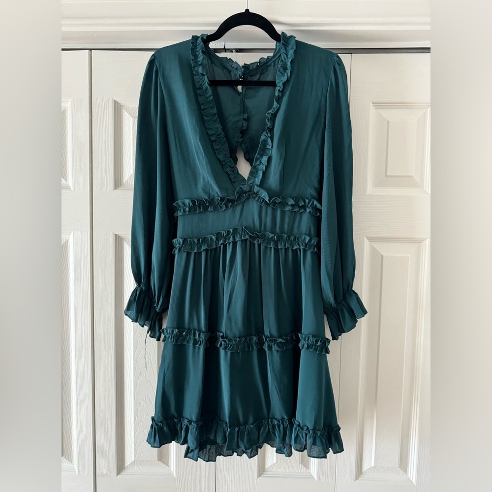 Long Sleeve Teal Mini Dress w/ Open Back | Size: M